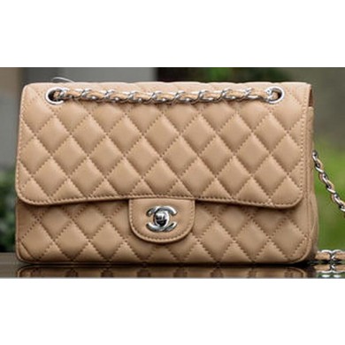 AAA 1:1 Chanel 2.55 Series Flap Bag Apricot Sheepskin Leather A1112 Silver JK713yF79
