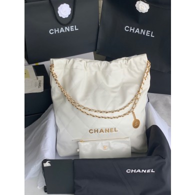 AAA 1:1 CHANEL 22 HANDBAG Shiny Calfskin & Gold-Tone Metal AS3262 white&gold JK2399vi59