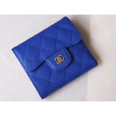 AAA 1:1 Chanel Tri-Fold Wallet Cannage Pattern Leather A48981 Blue JK1443yF79