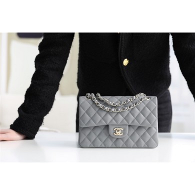 AAA Chanel Small Classic Handbag Grained Calfskin & silver-Tone Metal A01113 grey JK3356zK34