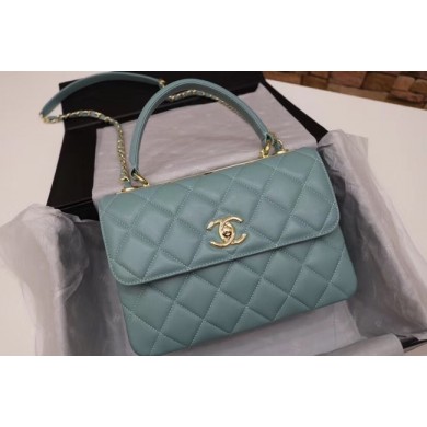 AAA Replica Chanel CC original lambskin top handle flap bag 92236 green&Gold-Tone Metal JK4677Oy84