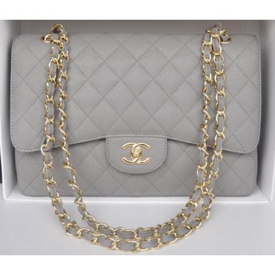 AAAAA Chanel Jumbo Double Flaps Bag Grey Cannage Pattern A36097 Gold JK193Qa67