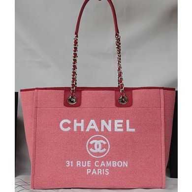 AAAAA Chanel Medium Canvas Tote Shopping Bag A67001 Pink JK504aM93