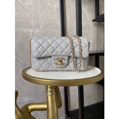 AAAAA Imitation chanel classic handbag Lambskin &Imitation Pearls& gold Metal AS1740 light gray JK2743oT91