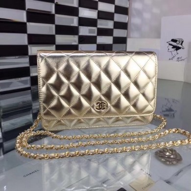 AAAAA Imitation Chanel WOC Original Sheepskin Leather Flap cross-body bag CF33814 gold Gold chain JK5164Sy67