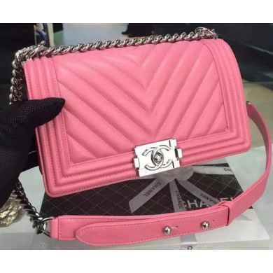 Boy Chanel Flap Bag Original Chevron Nubuck Leather A5708 Rose JK333vX33
