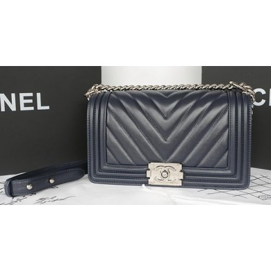 Boy Chanel Flap Bag Original Chevron Sheepskin A67025 Royal JK295HB29