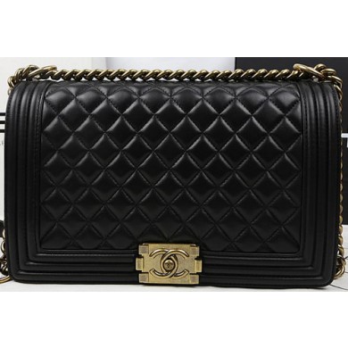 Boy Chanel Flap Bags Original Black Sheepskin Leather A67088 Gold JK805uZ84