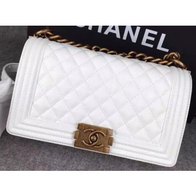 Chanel Boy Flap Shoulder Bag White Original Calfskin Leather A8708 Bronze JK270Oj66