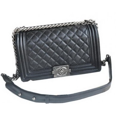 Chanel Boy Flap Shoulder Bags Black Cannage Pattern Leather A67086 Silver JK987De45