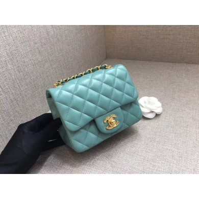 Chanel Classic MINI Flap Bag original Sheepskin Leather A1115 Light blue gold chain JK5176Oq54