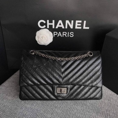 Chanel Flap Original Cowhide Leather 30225 black Silver chain JK4614bT70