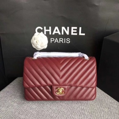 Chanel Flap Shoulder Bag Wine Original Sheepskin Leather CF1112V Gold JK5305vN22