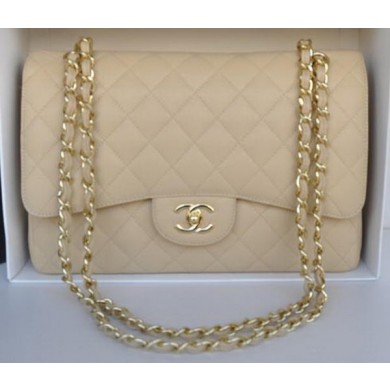 Chanel Jumbo Double Flaps Bag Apricot Cannage Pattern A36097 Gold JK192CC86