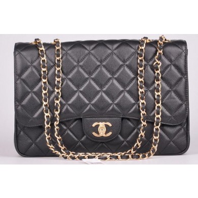 Chanel Jumbo Flap Bag Black Cannage Pattern A28600 Gold JK556hT91