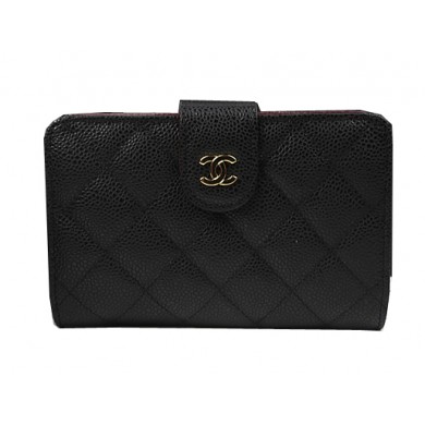Chanel Matelasse Bi-Fold Wallet Black Original Cannage Pattern A48667 Gold JK1489fc78