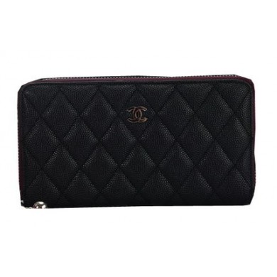 Chanel Matelasse Zip Around Wallet Cannage Pattern A2618 Black JK1483wn15