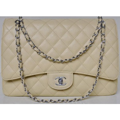 Chanel Maxi Quilted Classic Flap Bag Apricot Cannage Patterns A58601 Silver JK683Zw99