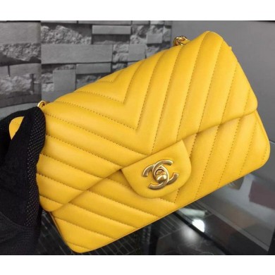 Chanel mini Classic Flap Bag Yellow Original Sheepskin Chevron Leather CHA5500 Gold JK579Xw85