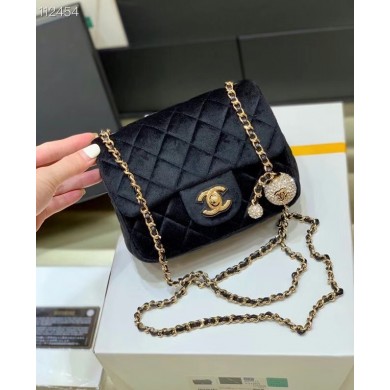 Chanel mini flap bag with Velvet Strass & Gold-Tone Metal AS1786 black JK3427KX51