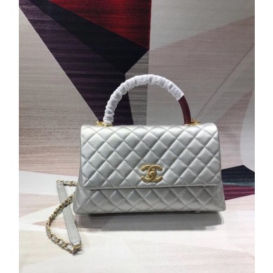 Chanel original Caviar leather flap bag top handle B92291 silvery &gold-Tone Metal JK4712lk46