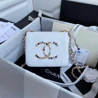 Chanel Original Lather Flap Bag AS3699 white JK3917Av26