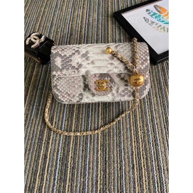 Chanel Original Small Snake skin flap bag AS1116 light grey JK4090Mc61