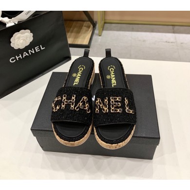 Chanel Slipper Shoes CH27963 Black JK5853rh54