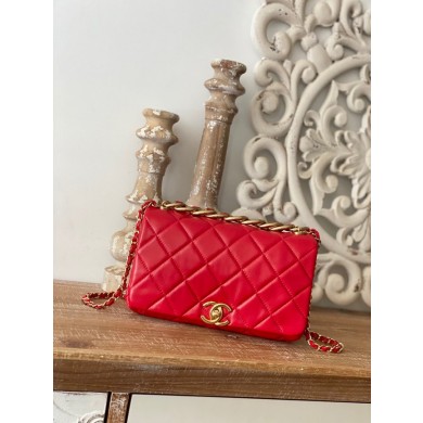 Chanel SMALL FLAP BAG Lambskin & Gold-Tone Metal AS3367 red JK2301fH28