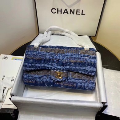 CHANEL Tweed Calfskin -Tone & Gold-Tone Metal AS1112 blue JK4425iv85