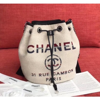 CHANEL Tweed Calfskin drawstring bag & Gold-Tone Metal AS0455 Cream JK4457aj95