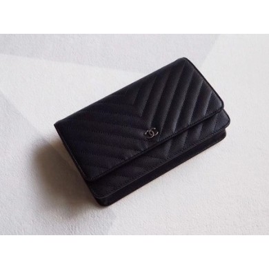 Chanel V mini Flap Bag Black Chevron Cannage Pattern A33814V Silver JK5657Wi77