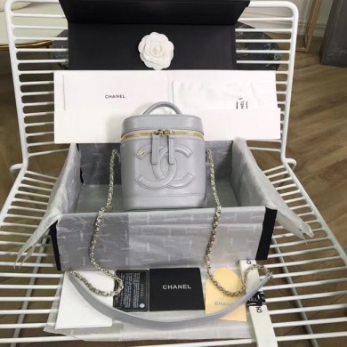 CHANEL vanity case Gold-Tone Metal AS1336 grey JK4116HB29