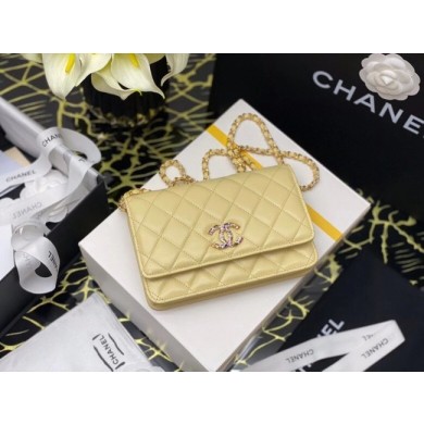 Chanel wallet on chain Grained Calfskin & Laquered Gold-Tone Metal AP2021 yellow JK3575JD28