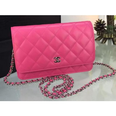 Chanel WOC mini Flap Bag Rose Sheepskin A5373 Silver JK83nE34