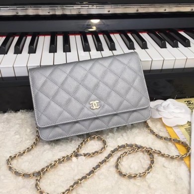 Chanel WOC Original Caviar Leather Flap cross-body bag CF33814 Silver gray Gold chain JK5168OG45