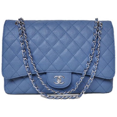 Cheap Chanel Maxi Quilted Classic Flap Bag Blue Cannage Patterns A58601 Silver JK685sJ42