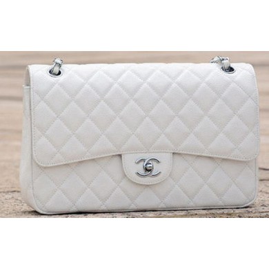 Designer Chanel Jumbo Classic White Cannage Pattern Flap Bag A58600 Silver JK551vs94