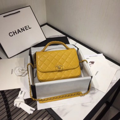Designer Replica Chanel flap bag leather & Gold Metal AS0970 yellow JK4299CF36