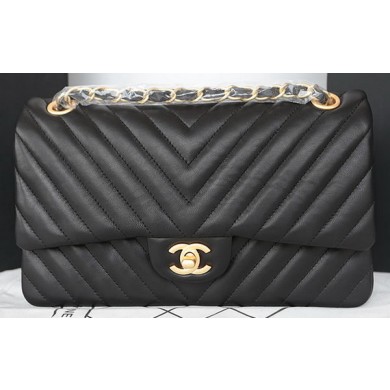 Fake Chanel 2.55 Series Flap Bag Lambskin Chevron Leather A1112CF Black JK533Qv16
