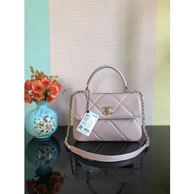 Fake Chanel CC original lambskin top handle flap bag A92236 pink&Gold-Tone Metal JK2520xR88
