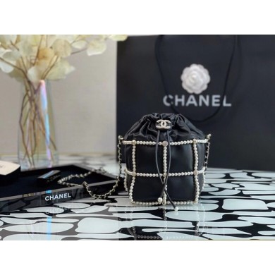 Fake Chanel drawstring bag Lambskin & Gold Metal AS2388 black JK3578EQ38
