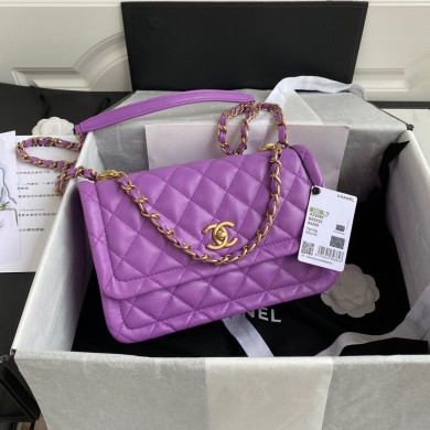 Fake Chanel Flap Bag Sheepskin & Gold-Tone Metal AP1737 Purple JK3551Sq37
