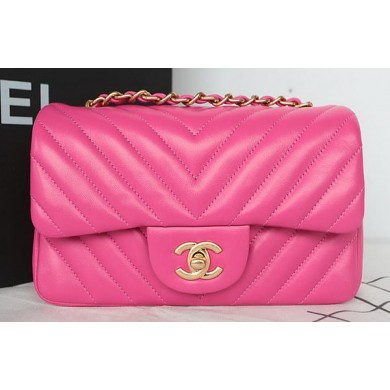 Fake Cheap Chanel Classic MINI Flap Bag Chevron Sheepskin Leather A1119 Rose JK291Kt89