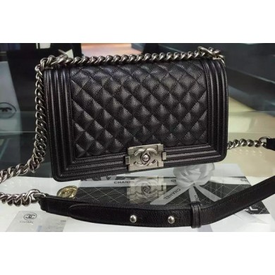 Fashion Chanel Boy Flap Shoulder Bag Black Original Calfskin Leather A8708 Silver JK266Of26
