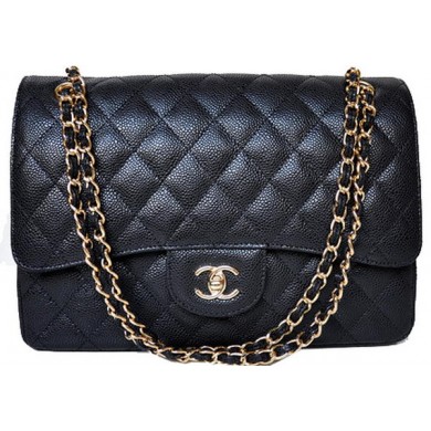 First-class Quality Chanel Jumbo Quilted Classic Flap Bag Black Cannage Patterns A58600 Gold JK704Sf41