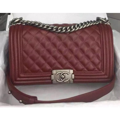 High Imitation Chanel Boy Flap Shoulder Bag Burgundy Original Calfskin Leather A8708 Silver JK258bg96