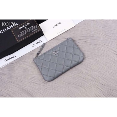 High Quality Chanel classic small pouch Grained Calfskin& silver-Tone Metal A82365 grey JK1333BH97
