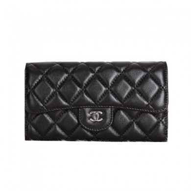 Imitation 1:1 Chanel Original sheepskin Long Tri-Fold Wallet A00333 Black JK1534LT32