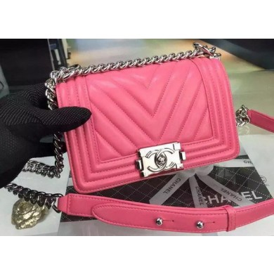 Imitation AAA Boy Chanel mini Flap Bag Original Chevron Nubuck Leather A5707 Rose JK324kf15
